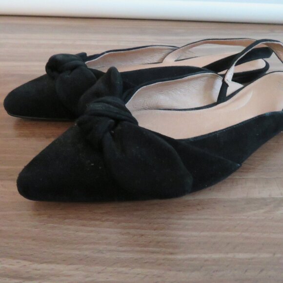 J. JILL Camille Slingback Bow Flats Shoes in Black Suede Leather - Size US 8.5 - Picture 2 of 11